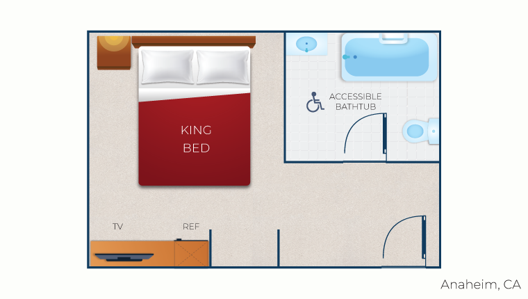 The floor plan for the King Suite (Accessible Bathtub) 